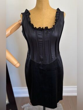 Marc New York Black Satin Dress with Ruffle Trim
